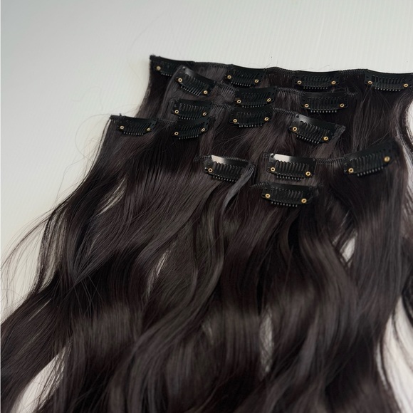 Dark Brown Clip in hair extensions 22 in Water Wave hair - Picture 8 of 14